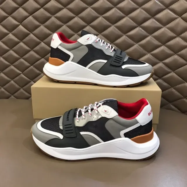 Burberry Gris Blanc Maille En Couches Et Haut Synthétique Sculpté Semelle Milieu Chaussures Lifestyle 9