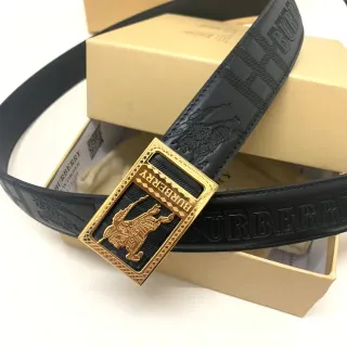 Burberry Knight काला सोना उभरा हुआ लॉगो आयताकार बक़ल चमड़े की बेल्ट