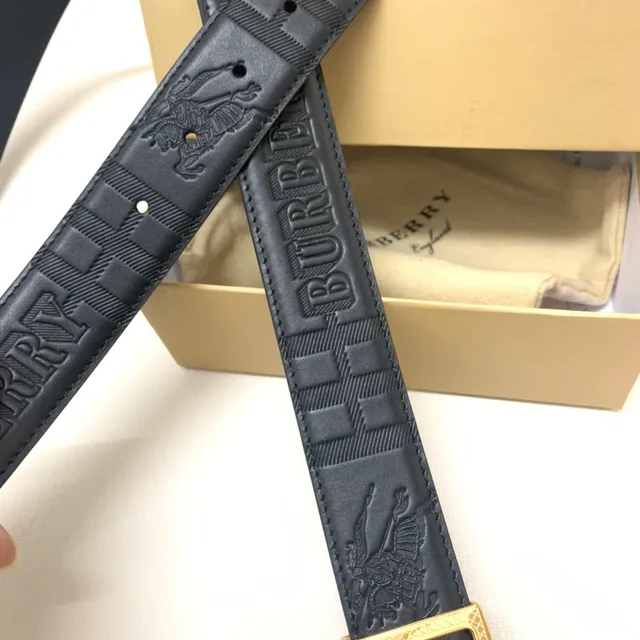 Burberry Knight Black Gold Embossed Logo Rectangular Buckle Leather Belt 3