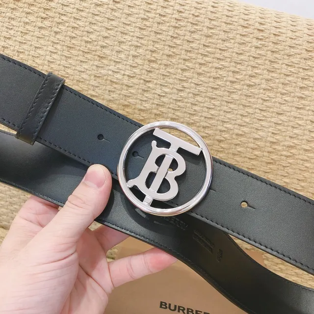 Burberry Knight Preto Prateado circular monograma fivela couro liso cinto 6