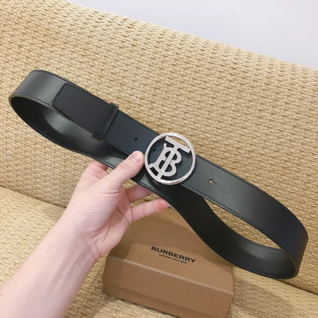 Burberry Knight Preto Prateado circular monograma fivela couro liso cinto 7