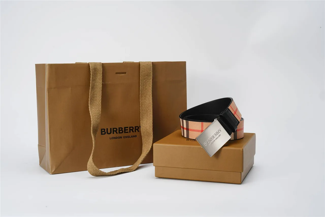 Burberry Knight House Check and Black Leather Belt 5
