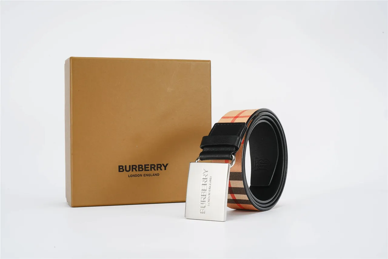 Burberry Knight House Check and Black Leather Belt 6