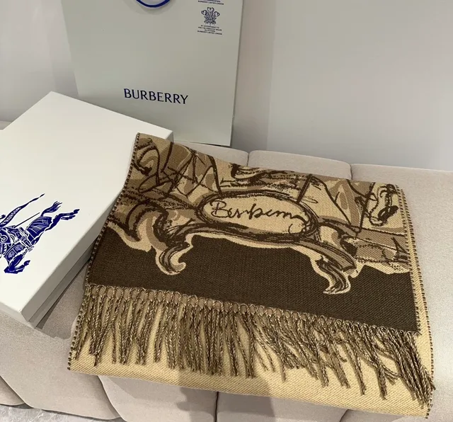 Burberry Knight Sketch Beige Brown Shawl 5