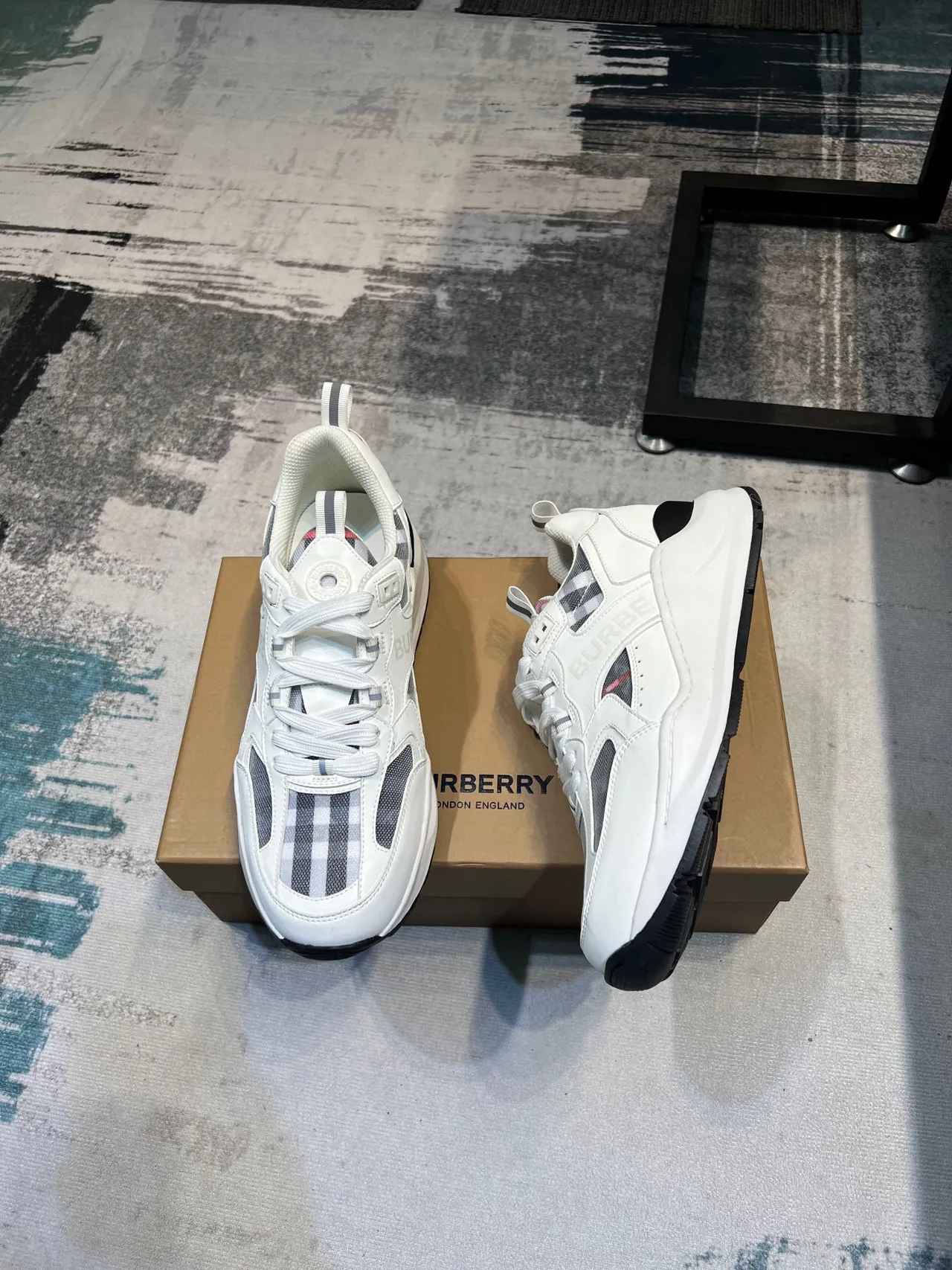 Burberry Knight White and Check Panel Lifestyle Sneakers 4
