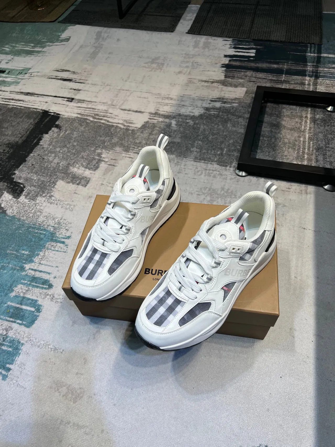 Burberry Knight White and Check Panel Lifestyle Sneakers 5