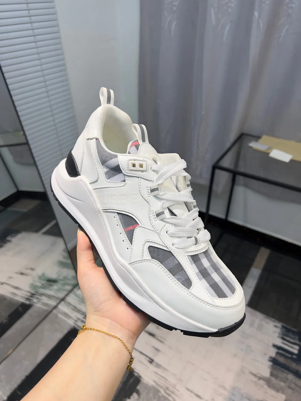 Burberry Knight White and Check Panel Lifestyle Sneakers 6