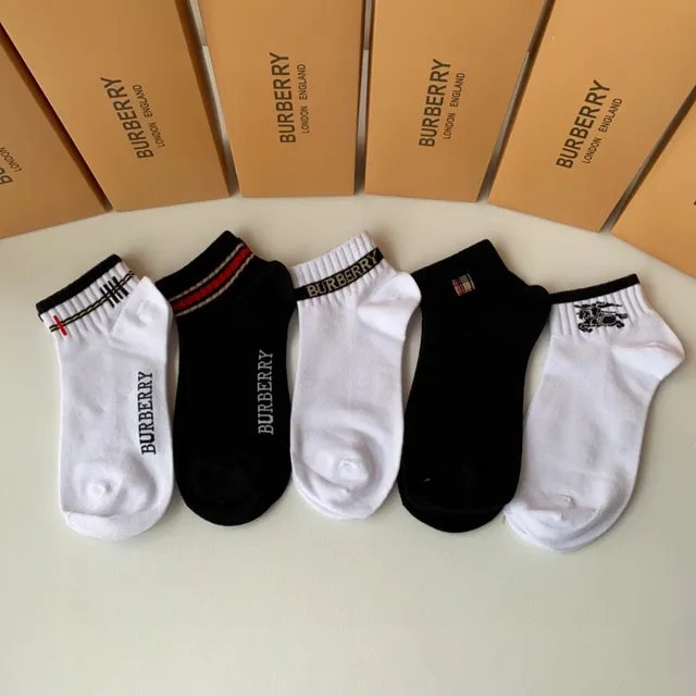 Burberry Logo-Print and Check-Stripe Ankle Socks 2