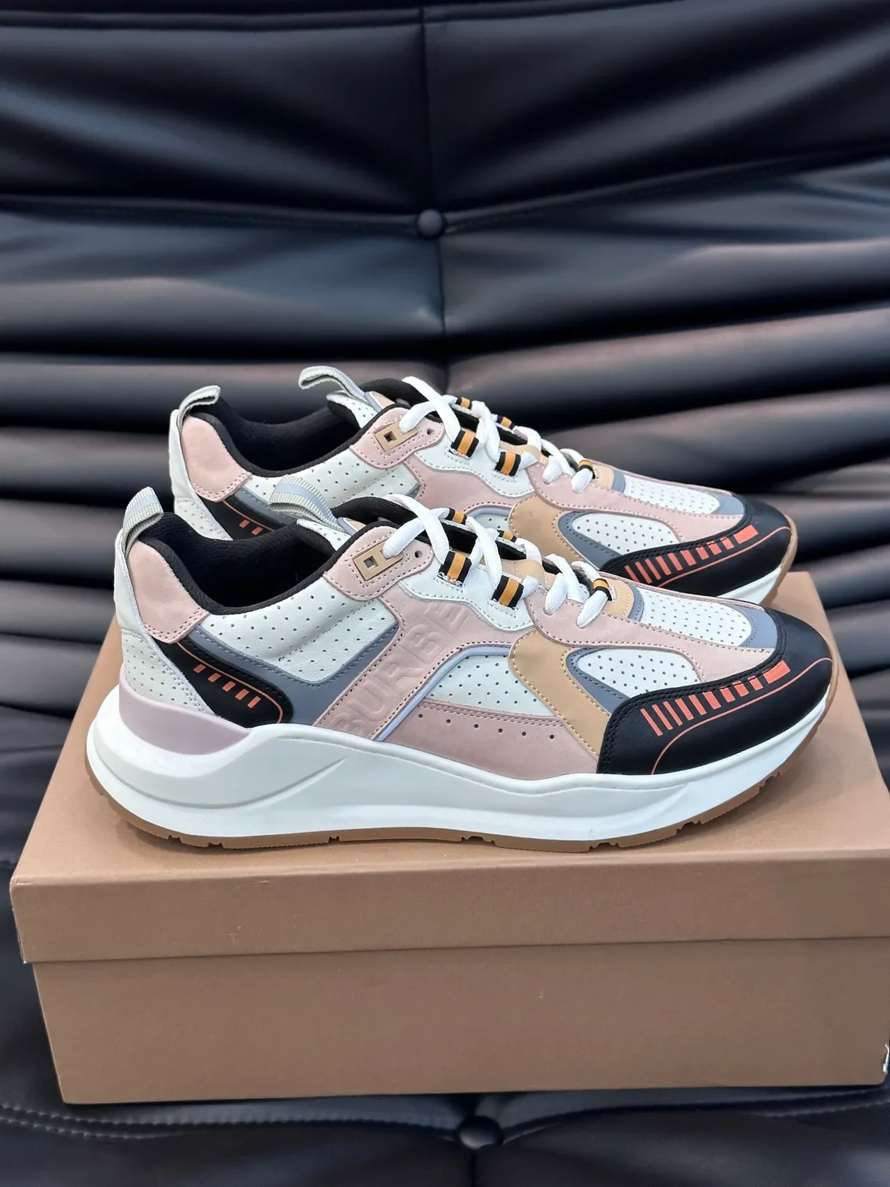 Burberry Lola Pink Beige Chunky Platform Sole Multi-Panel Color-Blocked Upper Sneakers 1