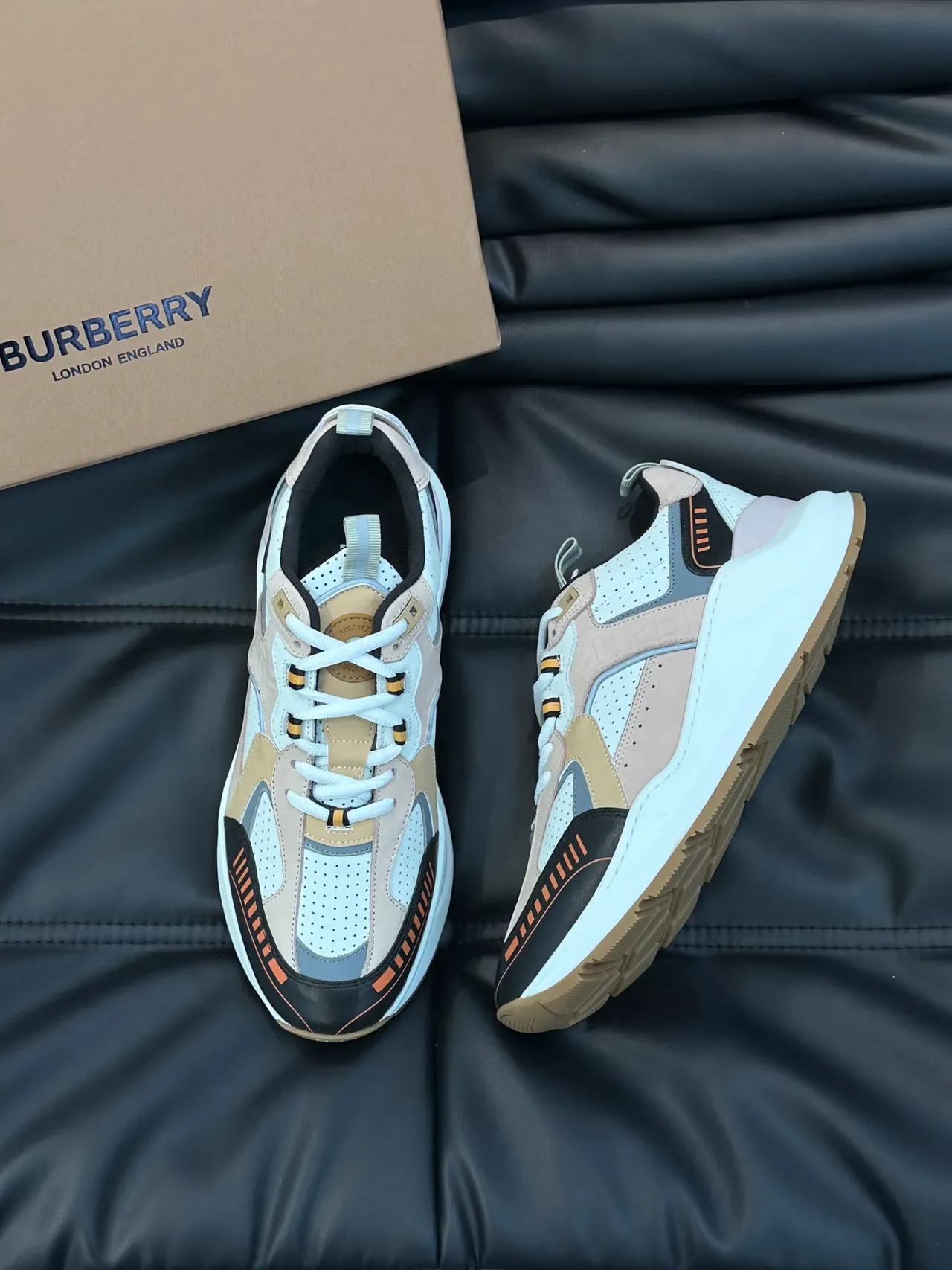 Burberry Lola Pink Beige Chunky Platform Sole Multi-Panel Color-Blocked Upper Sneakers 4
