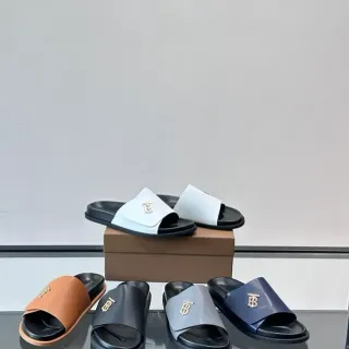 Burberry Monogram Slide Black Beige Minimalist Single-Strap Slippers