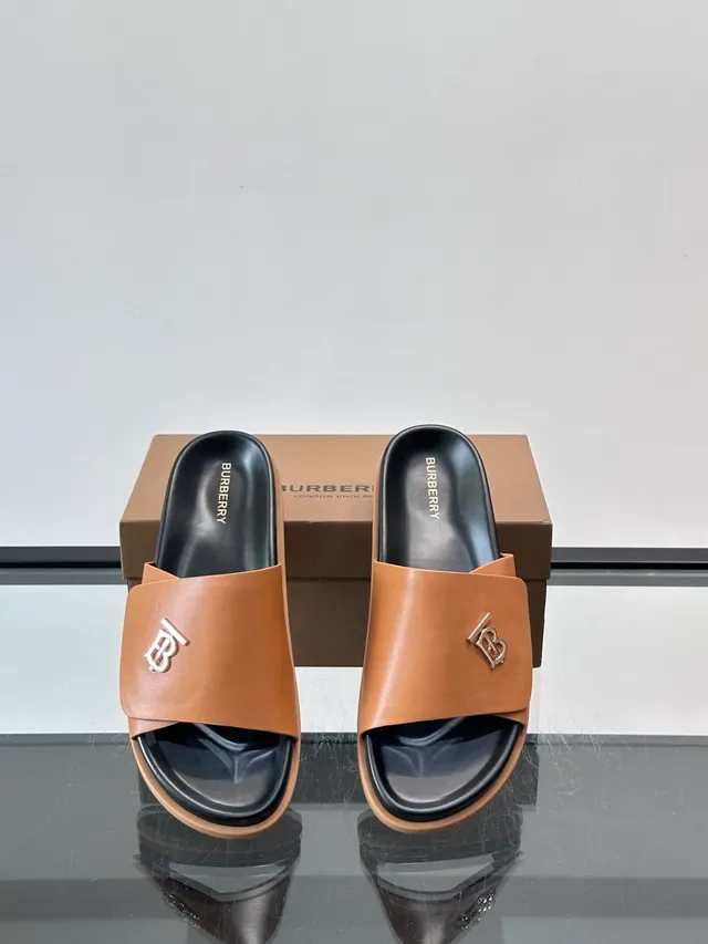 Burberry Monogram Slide Black Beige Minimalist Single-Strap chaussons 3