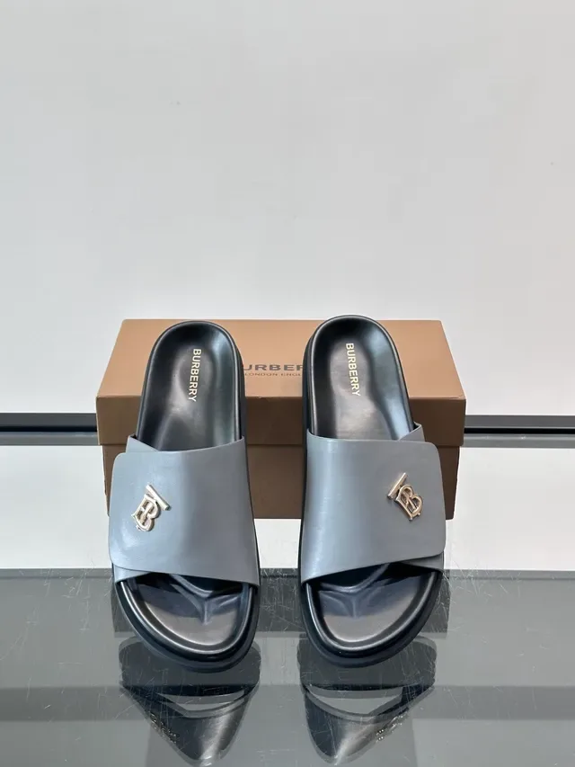 Burberry Monogram Slide Black Beige Minimalist Single-Strap chaussons 5