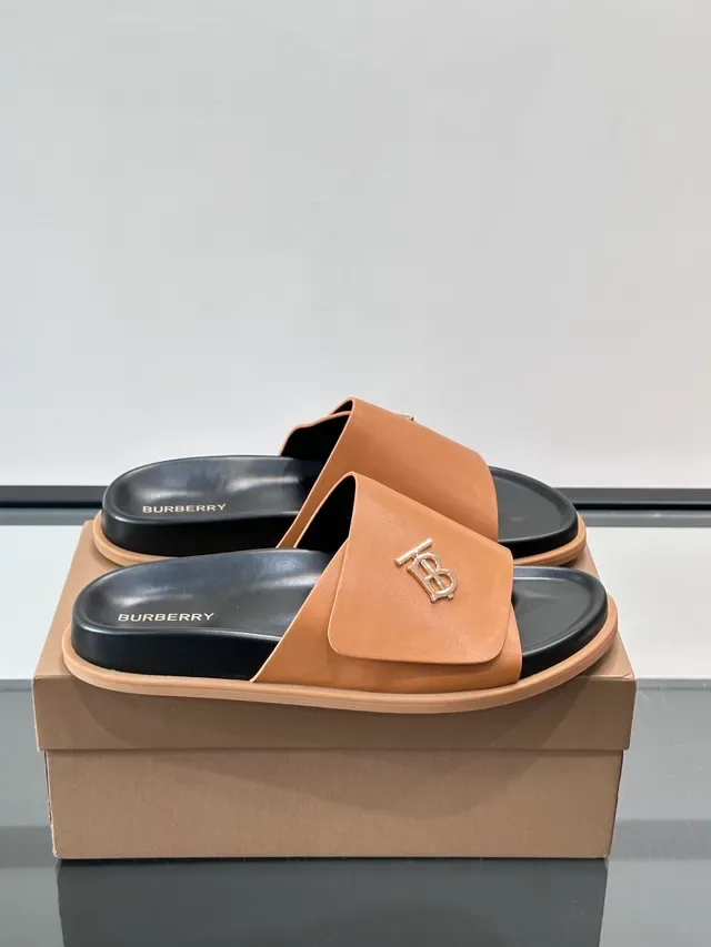 Burberry Monogram Slide Black Beige Minimalist Single-Strap chaussons 8