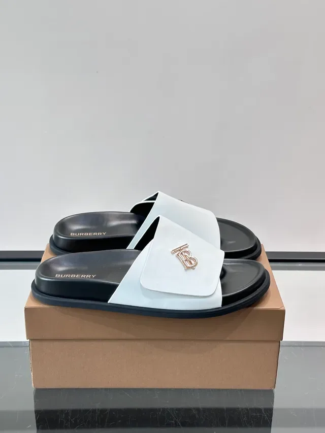 Burberry Monogram Slide Black Beige Minimalist Single-Strap chaussons 12