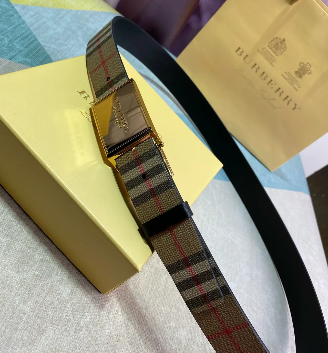 Burberry Reversible Nova Check Belt Beige Black Pattern Leather Belt 6