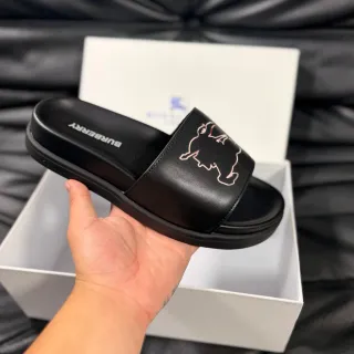 Burberry Slide কালো সাদা চামড়া প্ল্যাটফর্ম সোল স্লিপার্স
