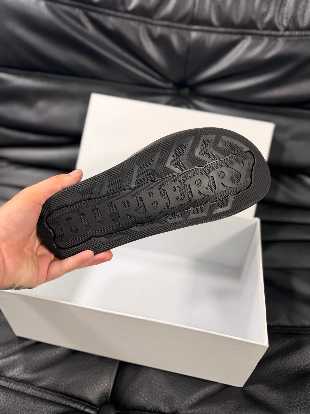 Burberry Slide Black White Leather Platform Sole Slippers 2