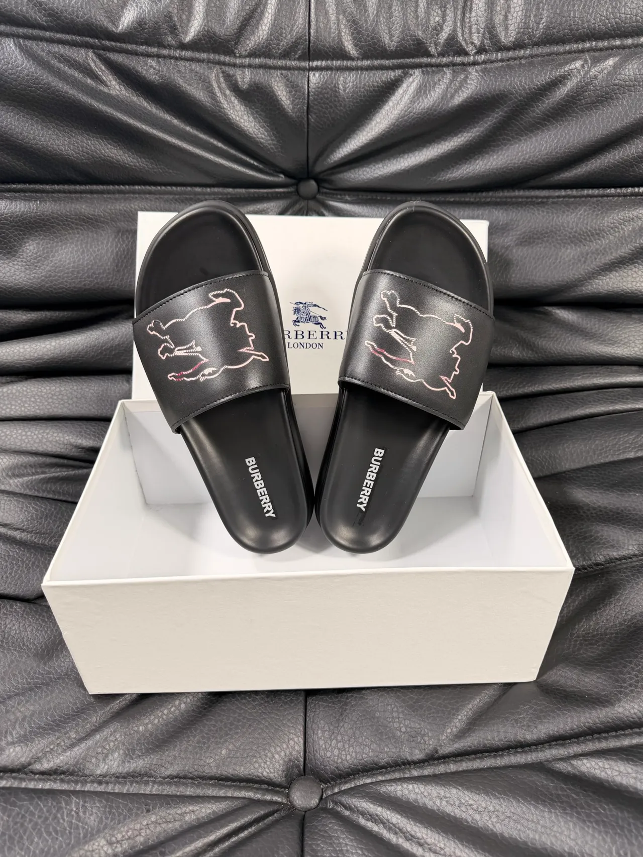 Burberry Slide Black White Leather Platform Sole Slippers 4