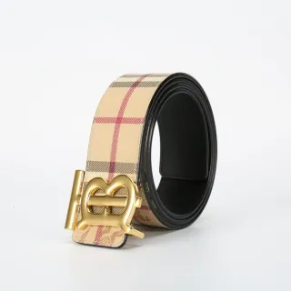 Burberry TB Belt বেইজ চেক গোল্ড-টোন লেদার বেল্ট