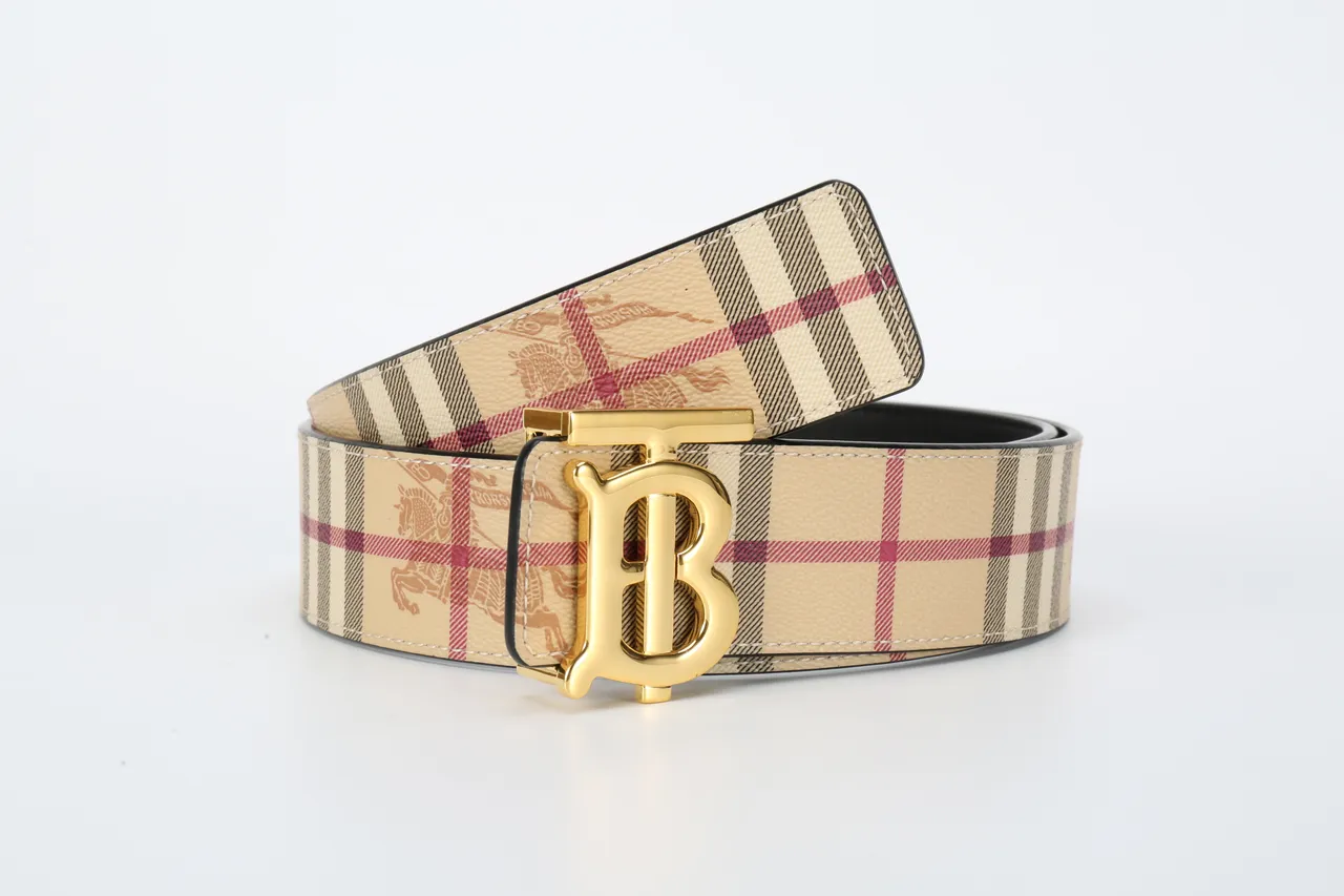 Burberry TB Belt Ceinture en cuir motifs à carreaux beige finition dorée 5