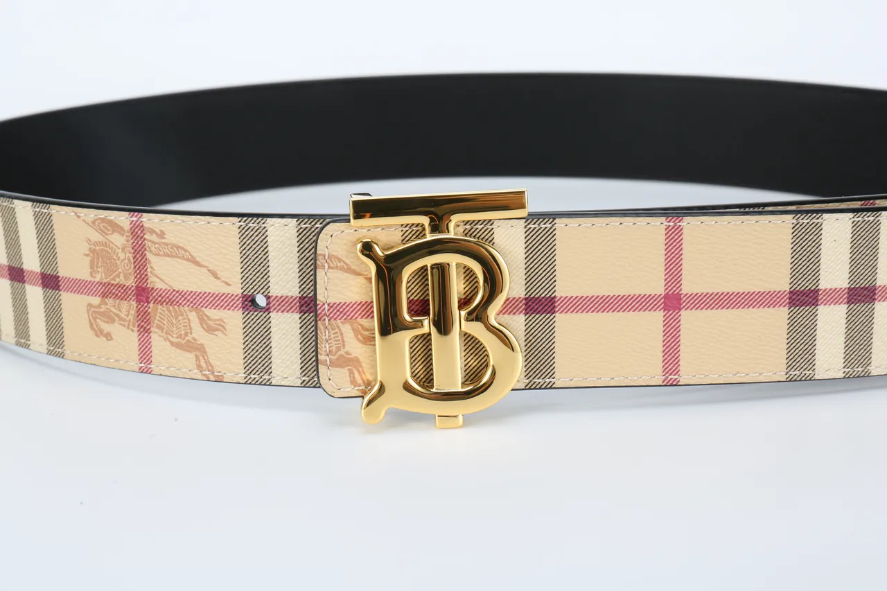 Burberry TB Belt Ceinture en cuir motifs à carreaux beige finition dorée 8