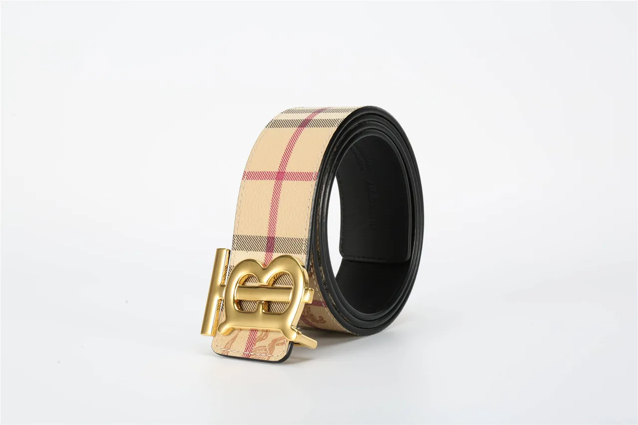 Burberry TB Belt Ceinture en cuir motifs à carreaux beige finition dorée 16
