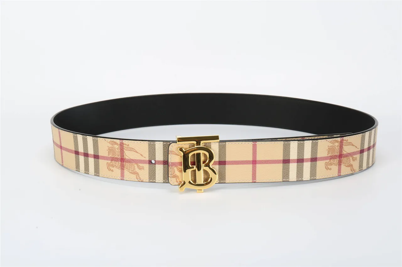 Burberry TB Belt Ceinture en cuir motifs à carreaux beige finition dorée 19
