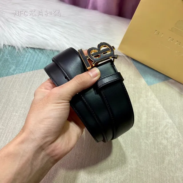 Burberry TB Ceinture Noir Or Lisse Monogram Boucle Ceinture Cuir 2