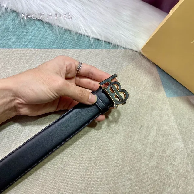 Burberry TB Ceinture Noir Or Lisse Monogram Boucle Ceinture Cuir 6