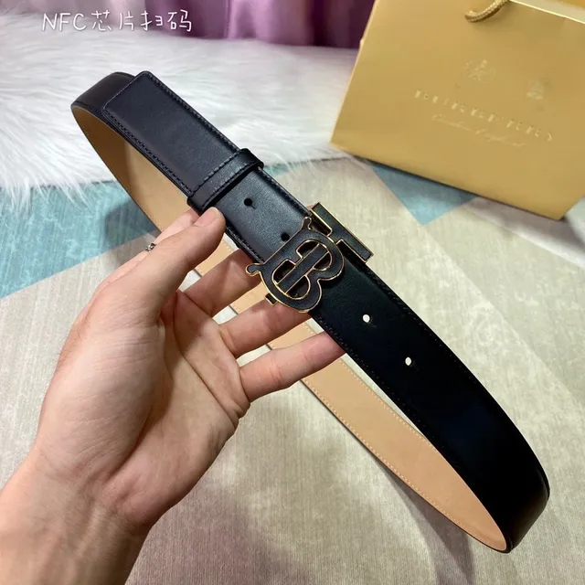 Burberry TB Ceinture Noir Or Lisse Monogram Boucle Ceinture Cuir 7