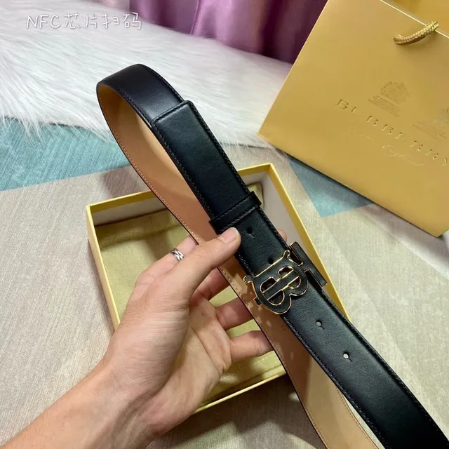 Burberry TB Ceinture Noir Or Lisse Monogram Boucle Ceinture Cuir 8