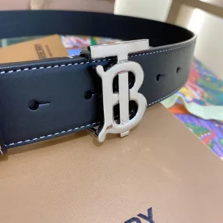 Burberry TB Monogram Belt কালো সাদা ওভারসাইজড বাকেল কনট্রাস্ট স্টিচিং চামড়ার বেল্ট