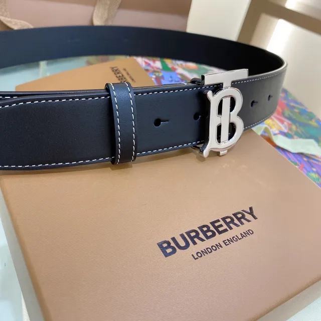 Burberry TB Monogram Belt Noir Blanc Boucle Oversized Couture Contraste Ceinture en Cuir 2