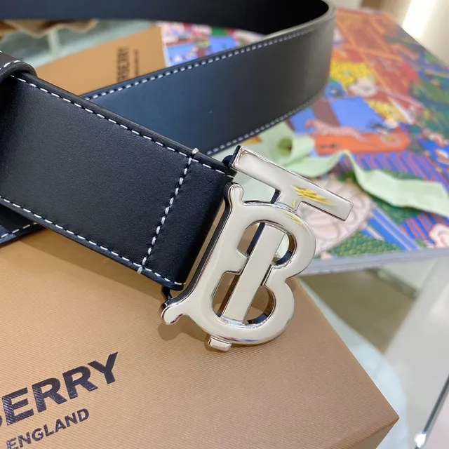 Burberry TB Monogram Belt Noir Blanc Boucle Oversized Couture Contraste Ceinture en Cuir 3