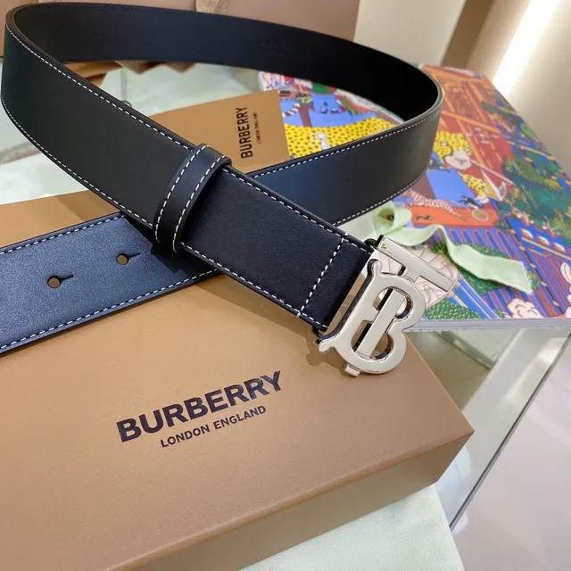 Burberry TB Monogram Belt Noir Blanc Boucle Oversized Couture Contraste Ceinture en Cuir 4