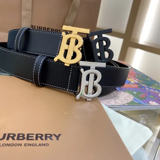 Burberry TB Monogram Belt Noir Blanc Boucle Oversized Couture Contraste Ceinture en Cuir 5
