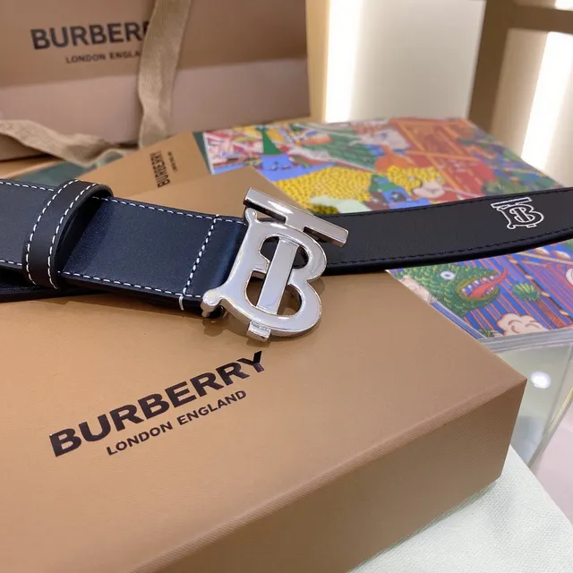 Burberry TB Monogram Belt Noir Blanc Boucle Oversized Couture Contraste Ceinture en Cuir 7
