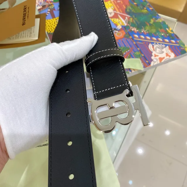 Burberry TB Monogram Belt Noir Blanc Boucle Oversized Couture Contraste Ceinture en Cuir 8