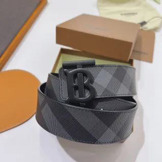 Burberry TB Monogram কালো ধূসর বকল চেক-প্রিন্ট ক্যানভাস স্ট্র্যাপ চামড়া বেল্ট