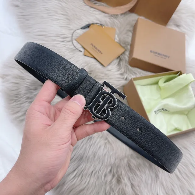 Burberry TB Monogram Black Pebbled Leather Belt 2