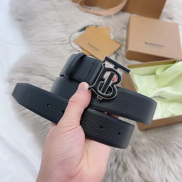 Burberry TB Monogram Black Pebbled Leather Belt 3
