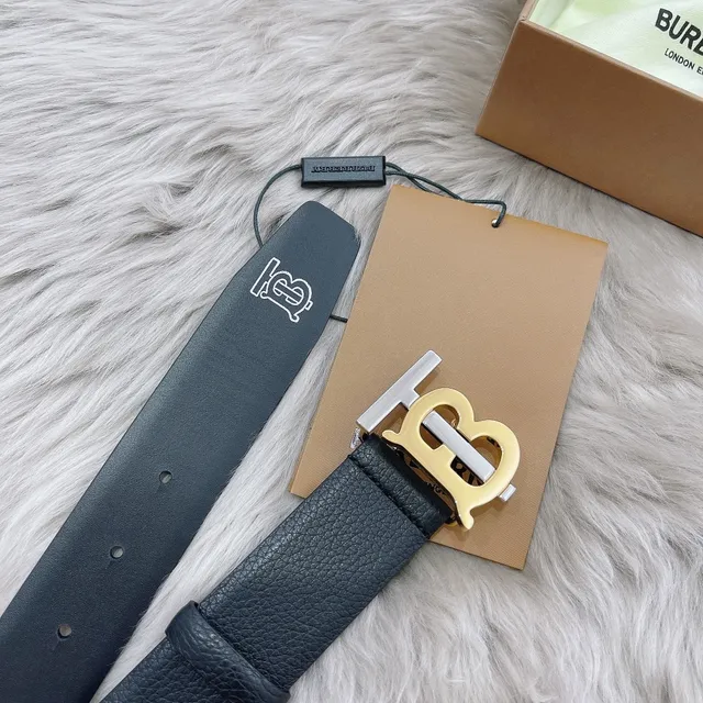 Burberry TB Monogram Black Pebbled Leather Belt 4