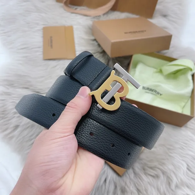 Burberry TB Monogram Black Pebbled Leather Belt 5
