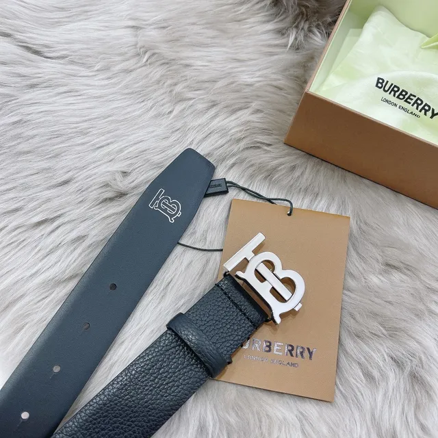 Burberry TB Monogram Black Pebbled Leather Belt 6