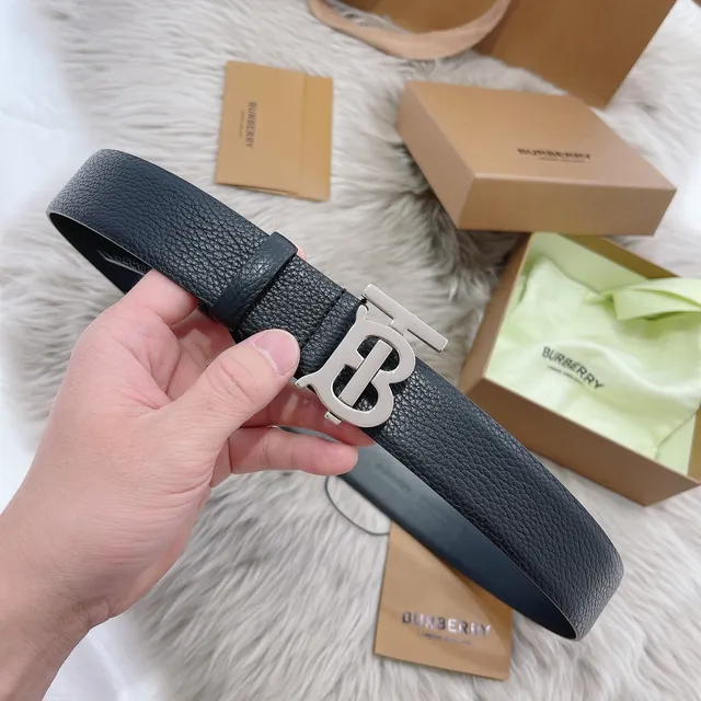 Burberry TB Monogram Black Pebbled Leather Belt 7
