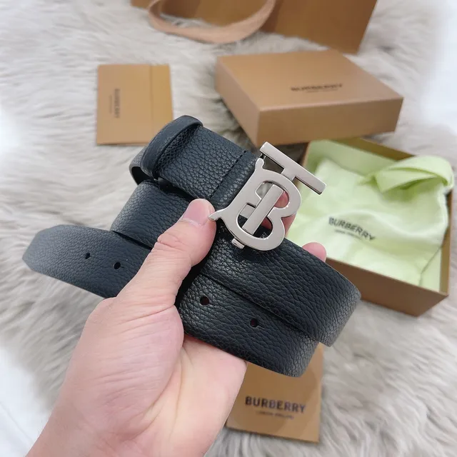 Burberry TB Monogram Black Pebbled Leather Belt 8