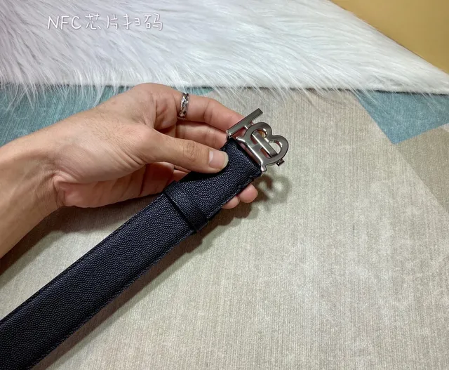Burberry TB Monogram Black Pebbled Leather Belt 2