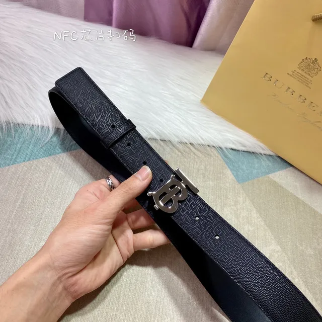 Burberry TB Monogram Black Pebbled Leather Belt 4