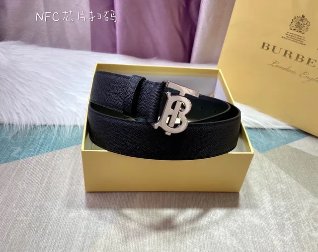 Burberry TB Monogram Black Pebbled Leather Belt 5